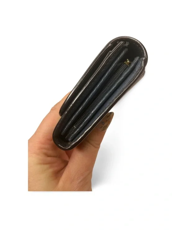 Furla Dark Gray Leather Continental Wallet Snap Closure Textured Minimalist - Picture 4 of 16